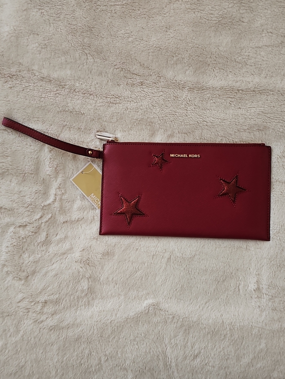 NWT Michael Kors Wine Red Star Appliqué Wristlet Clutch